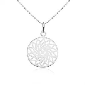 Srebrna ogrlica 925, krogličasta verižica, izrezljana cvetlica v krogu