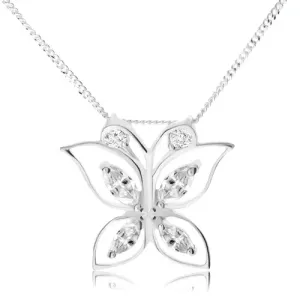 Srebrna ogrlica 925, lesketav metulj, prozorni cirkoni znotraj obrisov kril