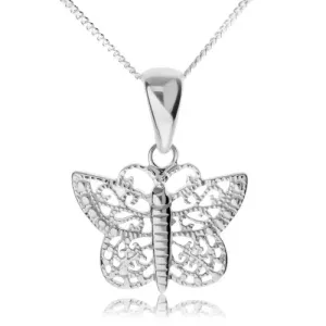 Srebrna ogrlica 925, lesketav metulj s filigranskimi krili
