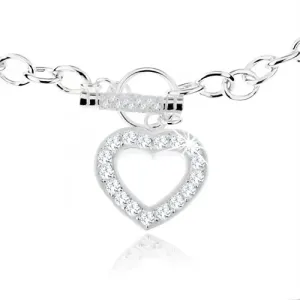 Srebrna ogrlica 925, masivna verižica, cirkonska kontura srca