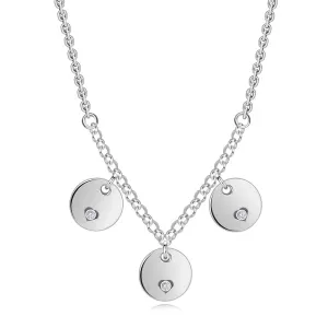 Srebrna ogrlica 925 – prozorni brilijanti, ploščati diski, izrez v obliki srca