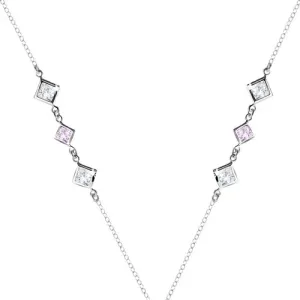Srebrna ogrlica 925 - prozorni in vijolični cirkonski kvadrati ob straneh