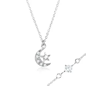 Srebrna ogrlica 925 s cirkonom med členi, polmesec in zvezda