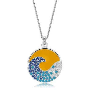 Srebrna ogrlica 925 – sončni zahod nad morjem, valovi, barviti cirkoni