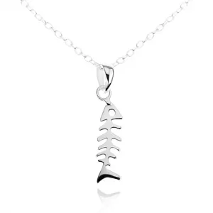 Srebrna ogrlica 925, tanka verižica, sijoče in ploščato ribje okostje