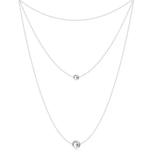 Srebrna ogrlica 925 – tri verižice različnih dolžin, dve gladki sijajni kroglici