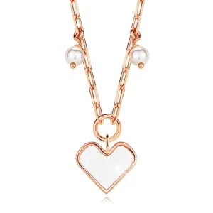 Srebrna ogrlica 925 - zlato rožnata barva, srce, sintetični biseri