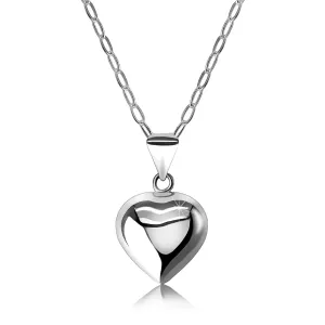 Srebrna ogrlica 925 - zrcalno polirano konveksno srce, ovalna verižica s členi