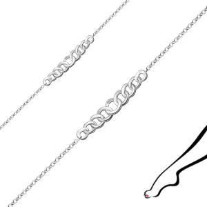 Srebrna zapestnica za gleženj iz 925 srebra - zapestnica z majhnimi okroglimi vezmi, okrašena z večjimi vezmi, povezanimi skupaj