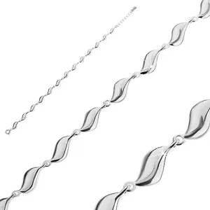 Nastavljiva zapestnica iz srebra 925, svetleči členi – širši valovi