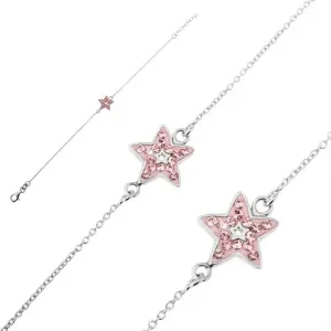 Srebrna zapestnica - verižica z roza zvezdo in cirkoni