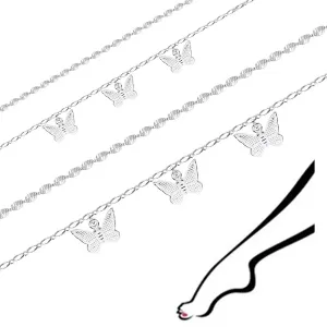 Srebrna zapestnica za gleženj 925 – metuljčki, dve verižici