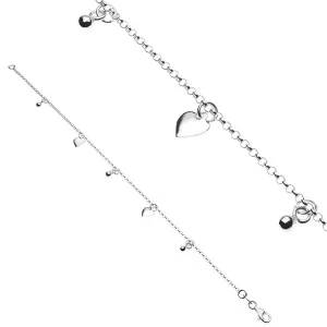 Verižna zapestnica iz srebra čistine 925 - bleščeči srci in majhne perle