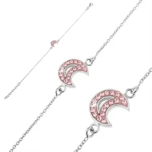 Zapestna verižica iz srebra čistine 925 - lunica z roza cirkoni