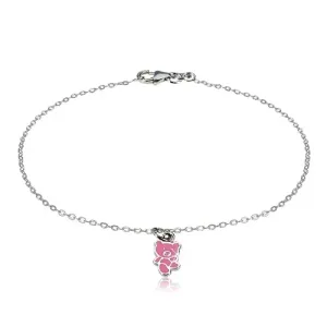 Zapestnica iz srebra 925 – medvedek z rožnato glazuro, sijoča verižica
