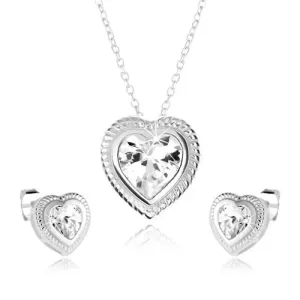 Komplet ogrlice in uhanov iz srebra 925, simetrično srce, prozoren cirkon