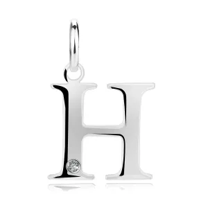 Diamantni obesek iz 925 srebra – velika črka H, okrogel brilijant