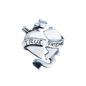 Dvojni srebrn obesek - zlomljeno srce s trakom ''TRUE FRIEND''