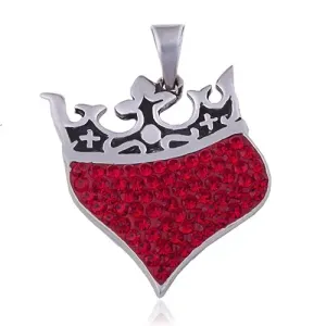 Obesek iz srebra 925 - srce s kraljevsko krono, rdeči cirkoni