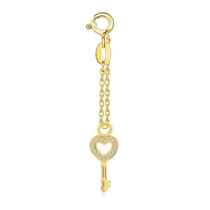 Obesek iz srebra 925 – zlata barva, ključ v obliki srca, kratka verižica, prozorni cirkoni