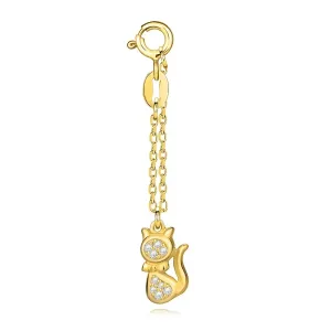 Obesek iz srebra 925 – zlate barve, mačka z repom, prozorni cirkoni, kratka verižica