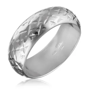 Bleščeč srebrn prstan - vgravirane zvezdice - Velikost: 49