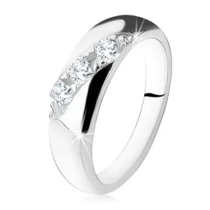 Poročni prstan, diagonalna linija prozornih cirkonov, srebro 925 - Velikost: 58