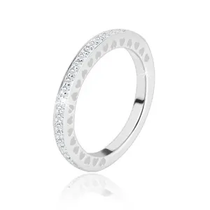 Poročni prstan iz srebra 925 – lesketavi prozorni cirkoni, drobni srčasti izrezi - Velikost: 49