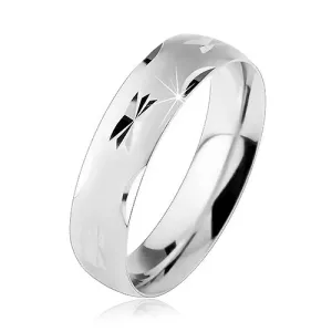 Poročni prstan iz srebra 925, mat izbočena površina z bleščečimi zarezami, 6 mm - Velikost: 54