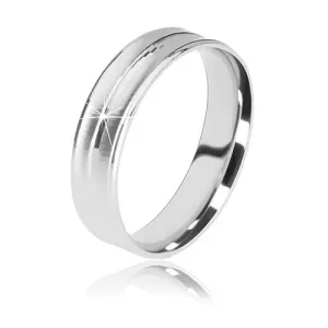 Poročni prstan iz srebra 925 – dva mat pasova in ožja sredinska linija, 5 mm - Velikost: 56