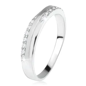 Poročni prstan iz srebra 925, poševen pas v mat barvi med linijama cirkonov - Velikost: 57