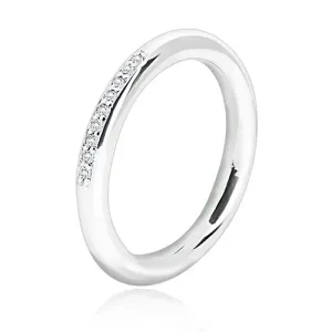 Poročni prstan iz srebra 925 - sijoča zaobljena površina, linija prozornih cirkončkov - Velikost: 49