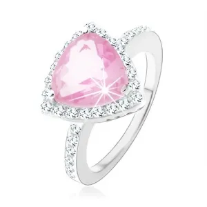 Prstan iz srebra 925, trikoten rožnat cirkon, bleščeča prozorna obroba - Velikost: 48