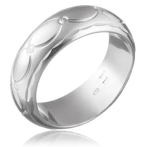 Prstan iz srebra čistine 925 - bleščeča debela linija z zrni in stožci - Velikost: 54