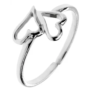 Prstan iz srebra sterling - dve nesimetrični srci, prilagodljiva velikost