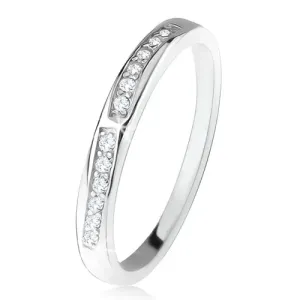 Sijoč poročni prstan, dve zaobljeni liniji prozornih cirkonov, srebro 925 - Velikost: 53