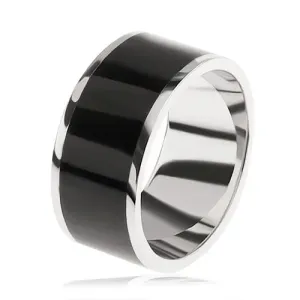 Sijoč prstan iz srebra čistine 925, črn okrasen pas na sredini - Velikost: 56