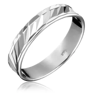Srebrn poročni prstan - diagonalne vdolbine, več krožnic - Velikost: 57
