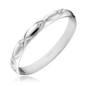 Srebrn poročni prstan - vgravirane elipse po obsegu - Velikost: 55
