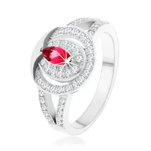 Srebrn prstan 925, prozoren cirkonski obroč z rožnatim cirkonom - Velikost: 50