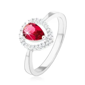 Srebrn prstan 925, rožnata cirkonska kaplja, lesketajoča kontura - Velikost: 49