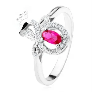 Srebrn prstan čistine 925 s temno rožnatim ovalnim kamnom, cirkonski pav - Velikost: 50