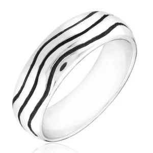 Srebrn prstan – zaobljen obroček z valovi - Velikost: 51