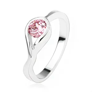 Srebrn zaročni prstan 925, okrogel rožnat cirkon, zavita kraka - Velikost: 61