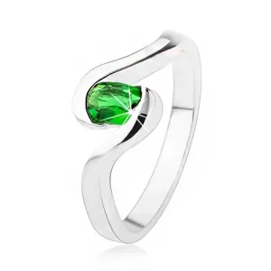 Srebrn zaročni prstan 925 - ovinkasta kraka, temno zelen ovalen kamen - Velikost: 53
