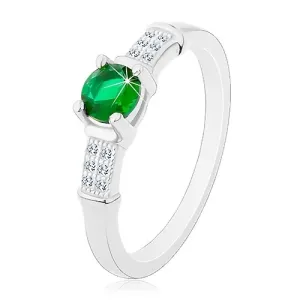 Zaročni prstan iz srebra 925, cirkonska kraka, okrogel zelen cirkon - Velikost: 47