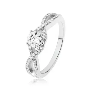 Zaročni prstan iz srebra 925, cirkonski valovi, izbočen okrogel cirkon - Velikost: 65