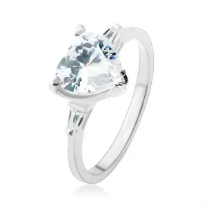 Zaročni prstan iz srebra 925, lesketajoče cirkonsko srce prozorne barve - Velikost: 48