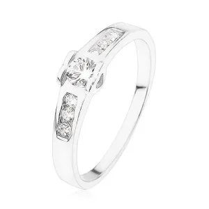 Zaročni prstan iz srebra 925, okrogel prozoren cirkon, srca, cirkonasta linija - Velikost: 53