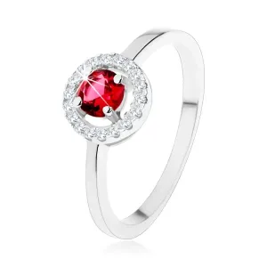 Zaročni prstan iz srebra 925, okrogel rdeč cirkon, prozorna obroba - Velikost: 56